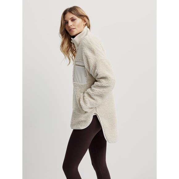 Varley Marney Sherpa Jacket Cream M | Oversized Ribbed Neck Longline Cozy Winter - Picture 4 of 15